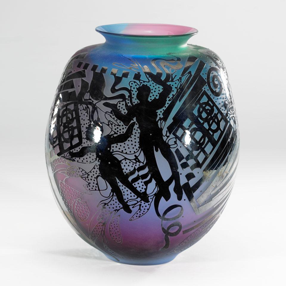Heather Wood (Canadian, b.1953) and John Kepkiewicz (Canadian, b.1955), Division, Etched Glass Vase, 1989