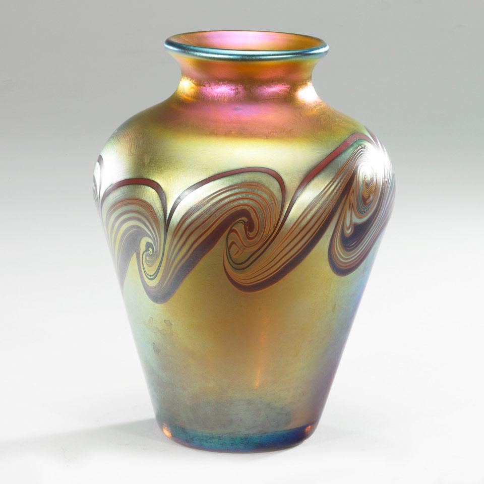 Lundberg Studios Decorated Iridescent Glass Vase, 1976