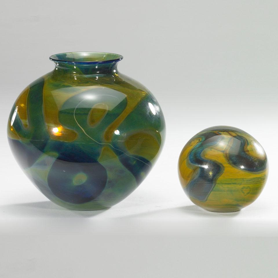 Jamie Sherman (Canadian, b.1949), Glass Vase, 1981 and Paperweight, 1982