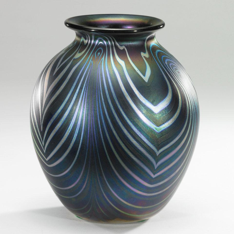 Charles Lotton (American, b.1935), Decorated Iridescent Glass Vase, 1972