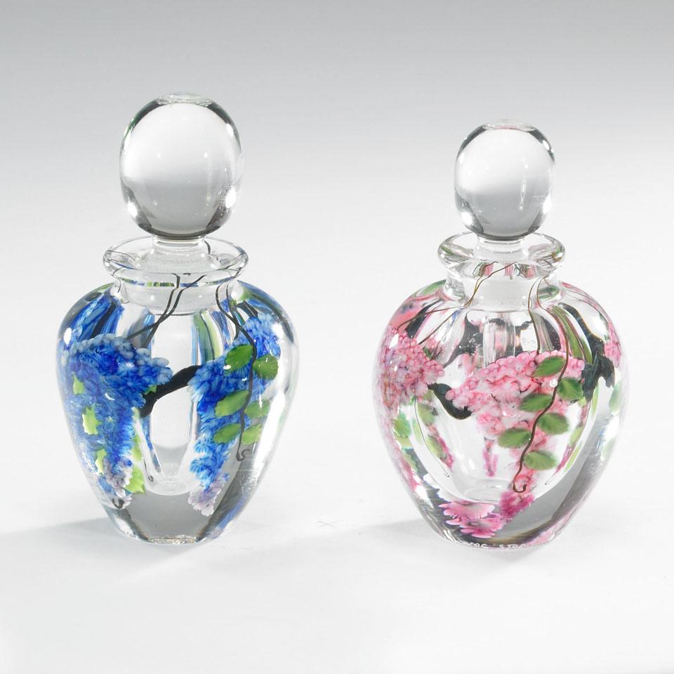 Two Lundberg Studios Wisteria Paperweight Glass Perfume Bottles, Daniel Salazar, 1990
