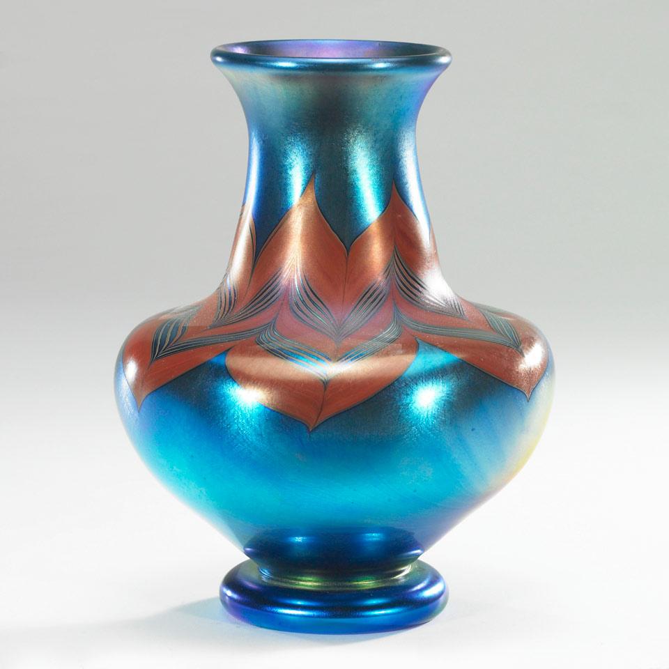 Lundberg Studios Decorated Iridescent Glass Vase, 1975