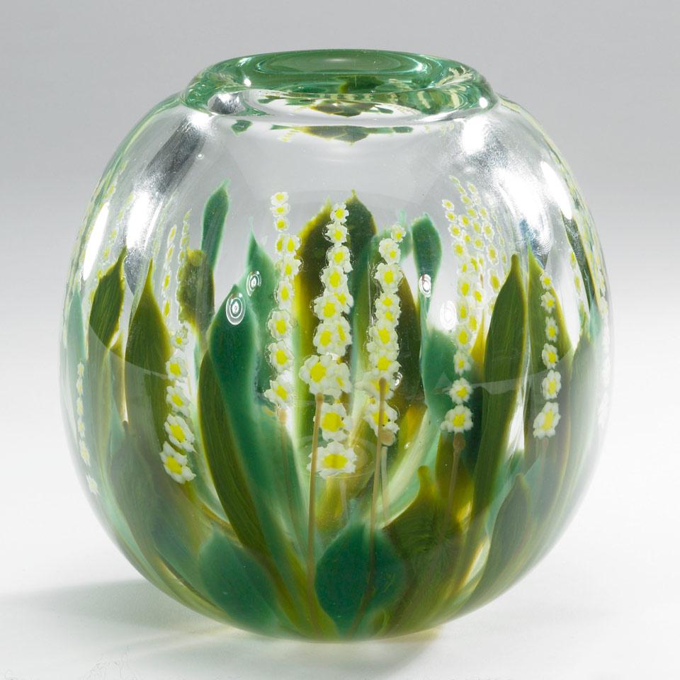 Mark Peiser (American, b.1938), Internally Decorated Lily of the Valley Paperweight Glass Vase, 1978