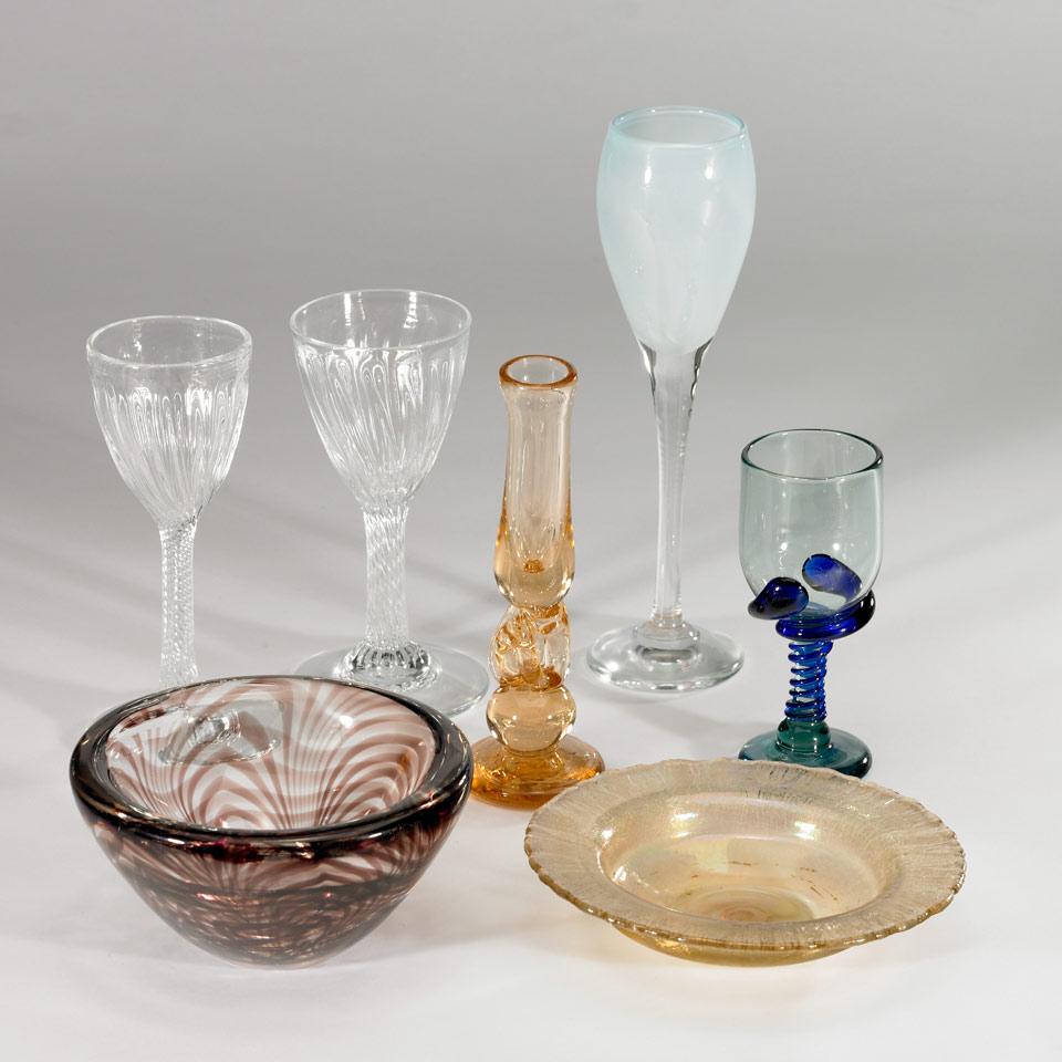 Group of Canadian Studio Glass Objects:
Murray Sweet, Vase, 1974
Daniel Crichton (1946-2002), Bowl, 1978
Jon Sawyer (b.1955), Goblet, 1980
Peter Gudrunas (b.1949), Two Goblets, c.1980
Michael Trimpol (b.1958), Goblet, 1988
Toan Klein (b.1949), Bowl, c.1990