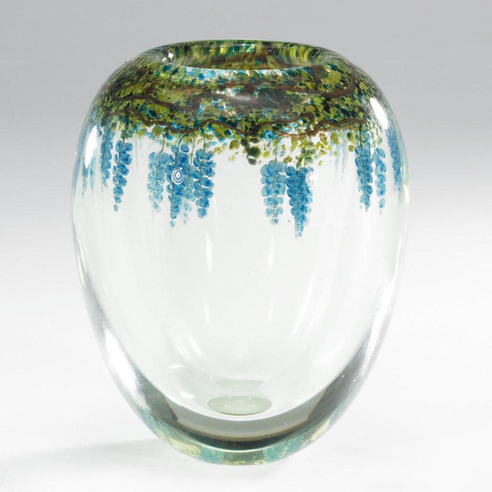 Mark Peiser (American, b.1938), Internally Decorated Wisteria Paperweight Glass Vase, 1981