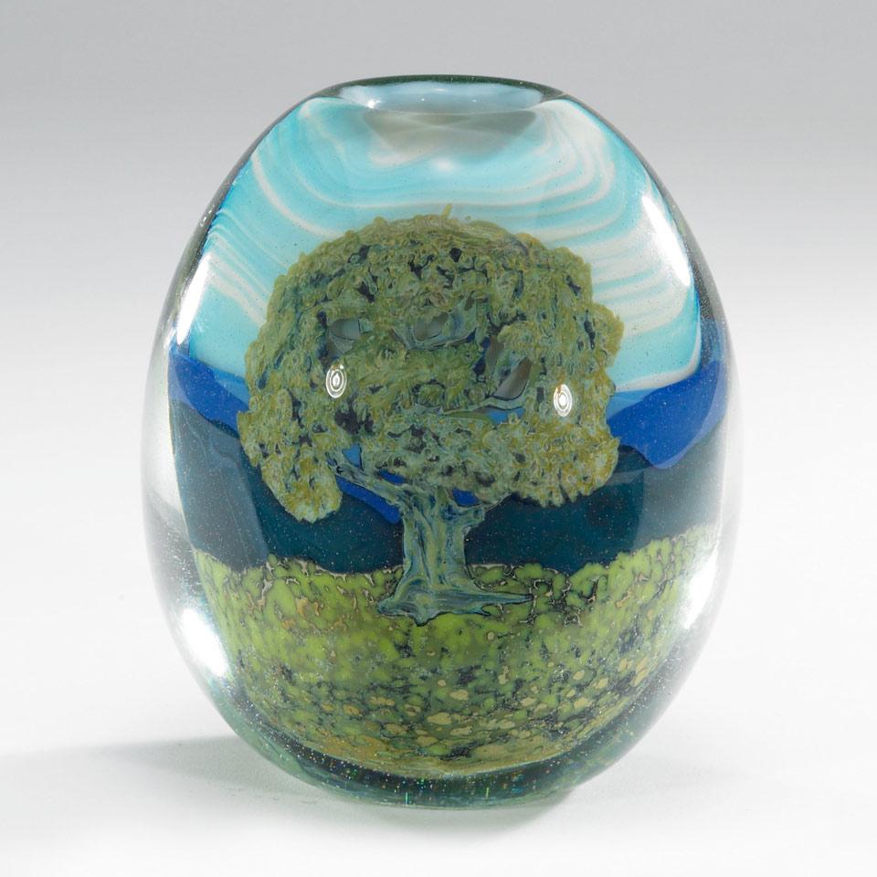 Edward Roman (Canadian, b.1941), Hilltop Trees #1, Internally Decorated Glass Vase, 1981