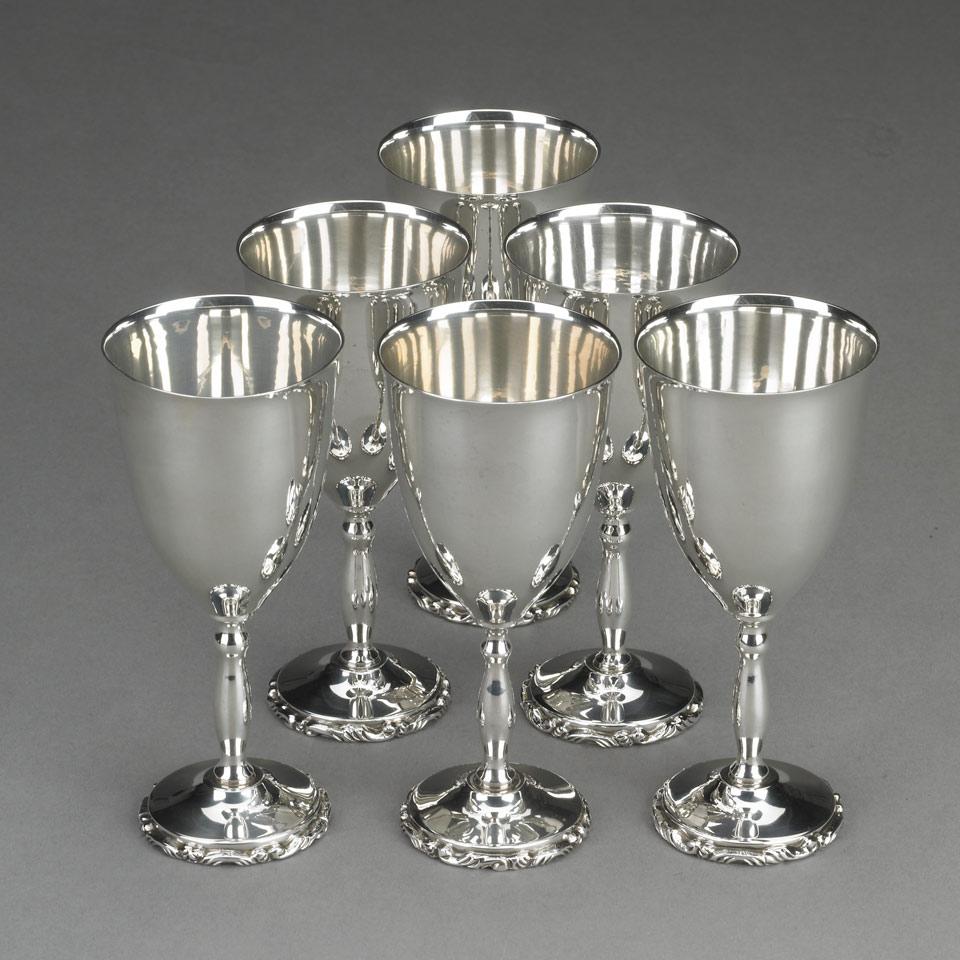 Set of Six Mexican Silver Goblets, Torres Vega, Mexico City, 20th century