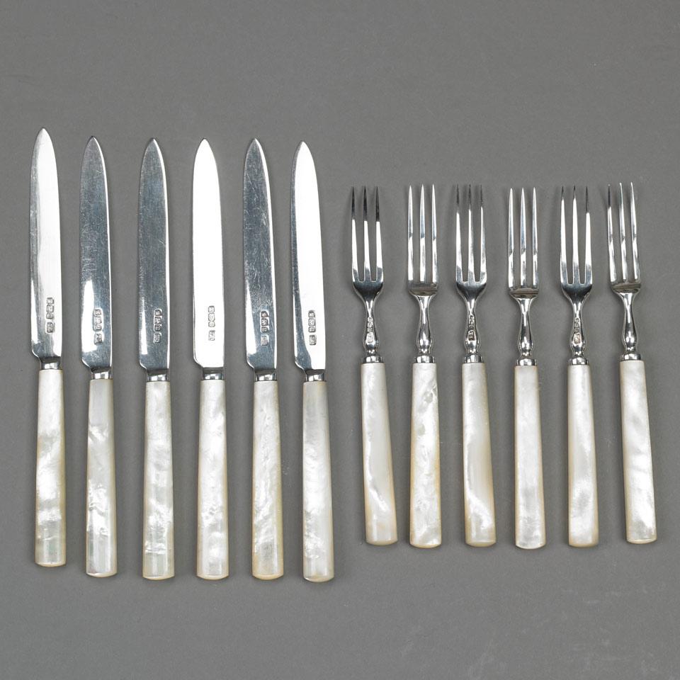 Six English Silver Fruit Knives and Forks, Sheffield, 1912