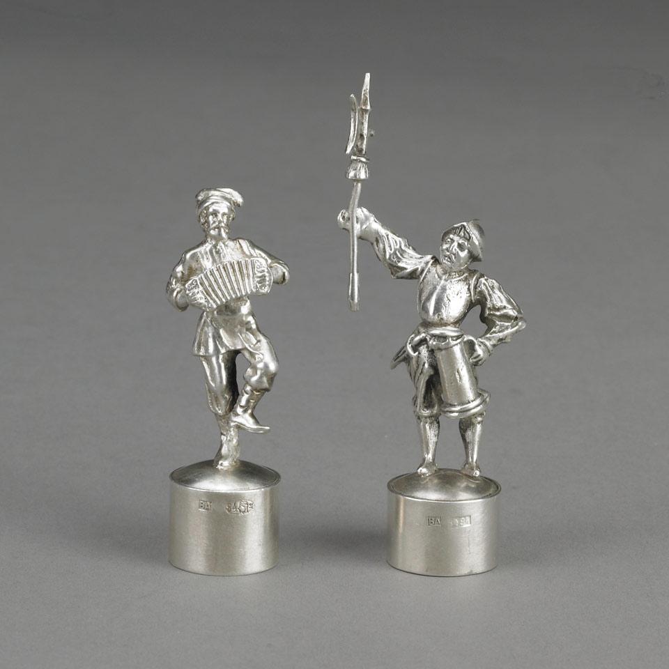 Two Russian Silver Figural Cork Finials, probably Vasily Antonov, Kostroma, c.1900