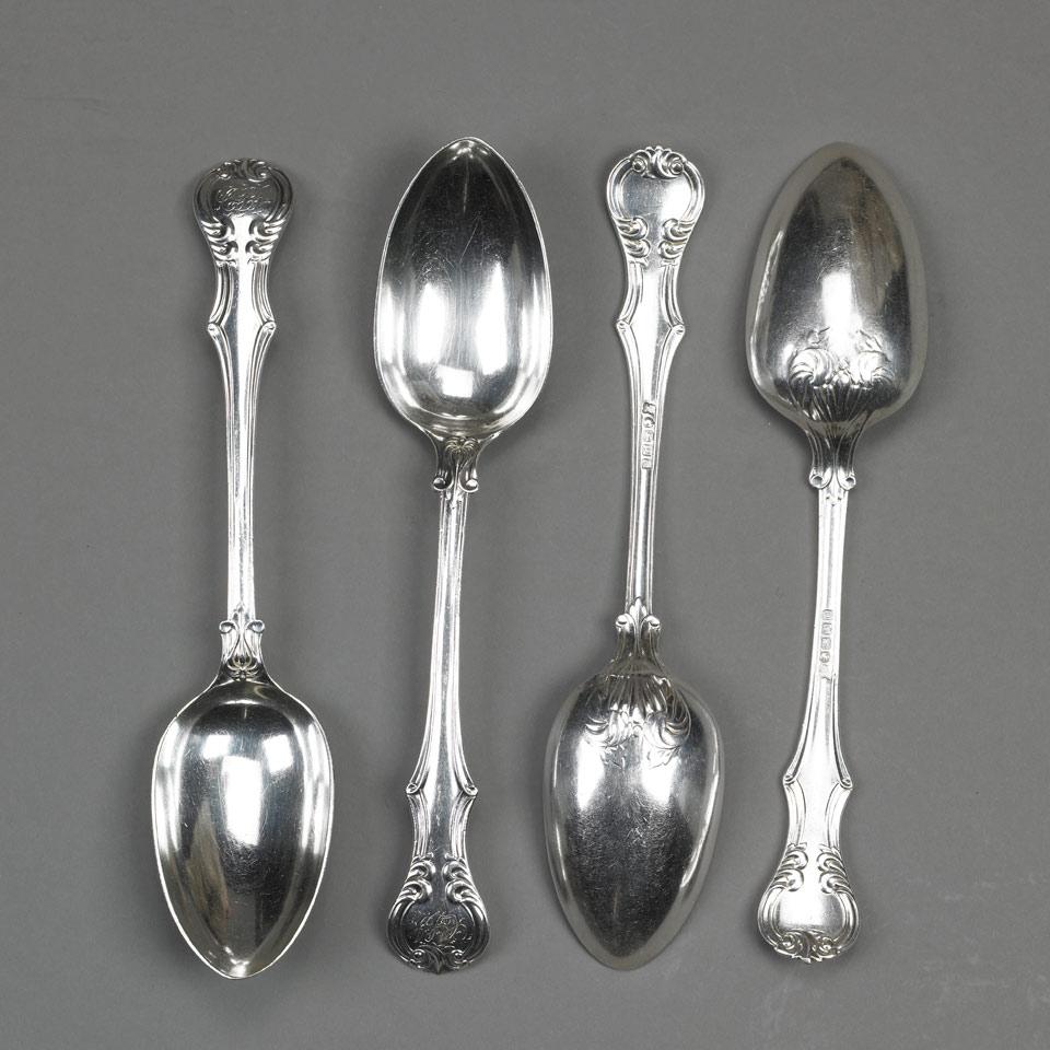 Four Victorian Silver Princes Pattern Table Spoons, James & Josiah Williams, Exeter, 1856