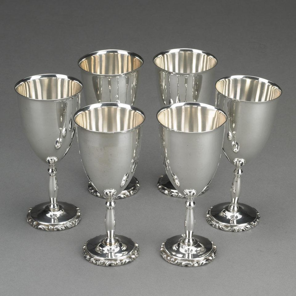 Set of Six Mexican Silver Goblets, Juvento Lopez Reyes, Mexico City, 20th century