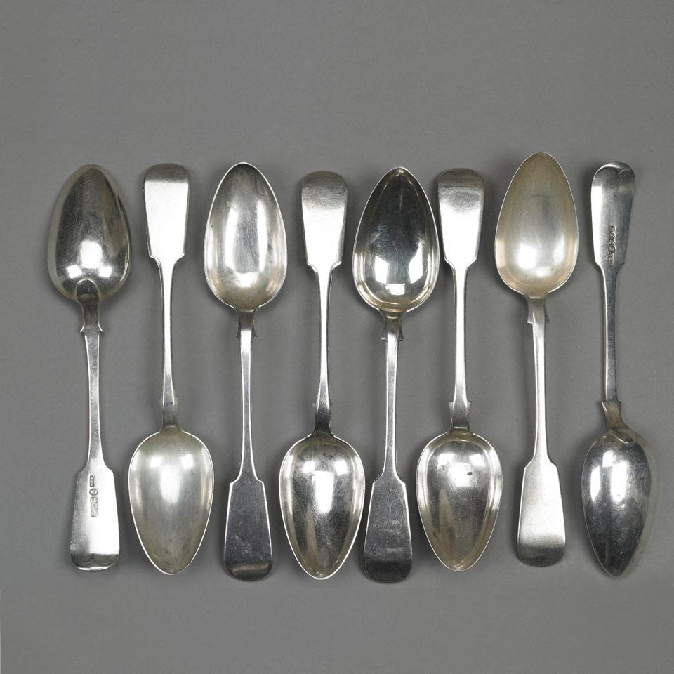 Eight Victorian Scottish Silver Fiddle Pattern Table Spoons, Muirhead & Arthur, Glasgow, 1842/67