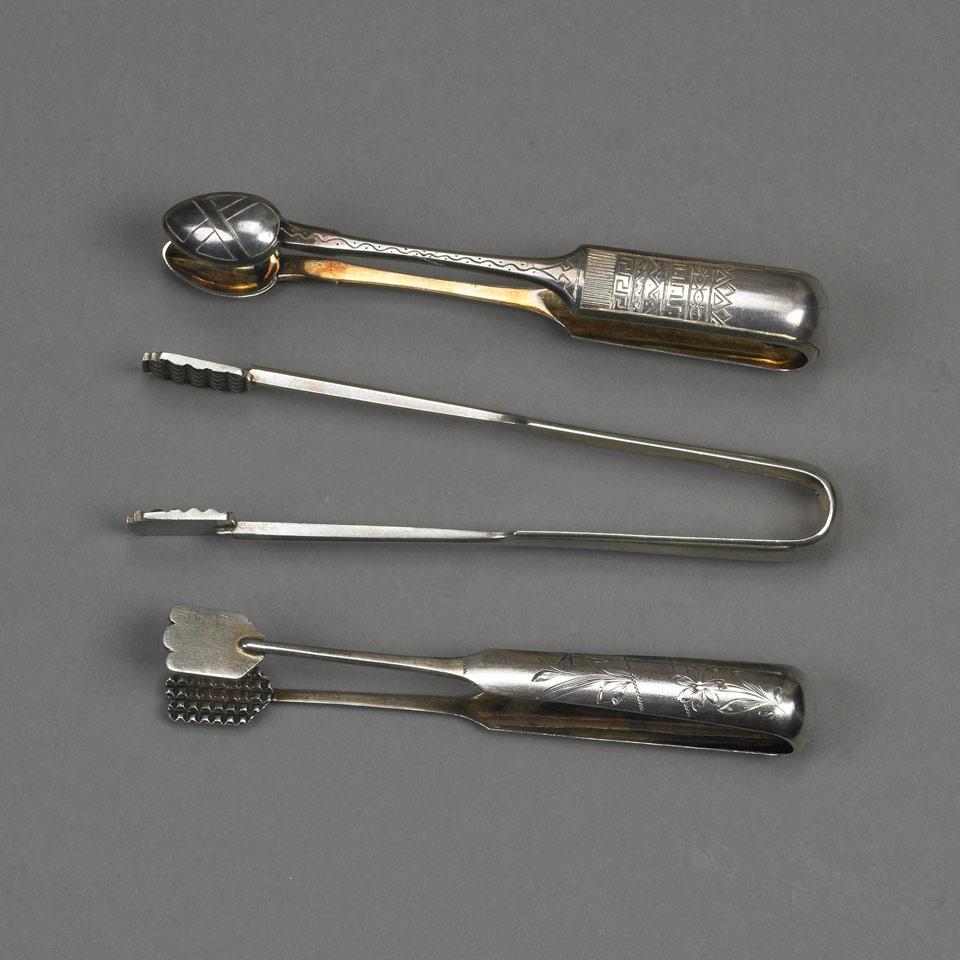 Three Russian Silver Sugar Tongs, St. Petersburg, late 19th/early 20th century