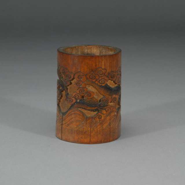 Carved Bamboo Dragon Brushpot, Qing Dynasty, 19th Century