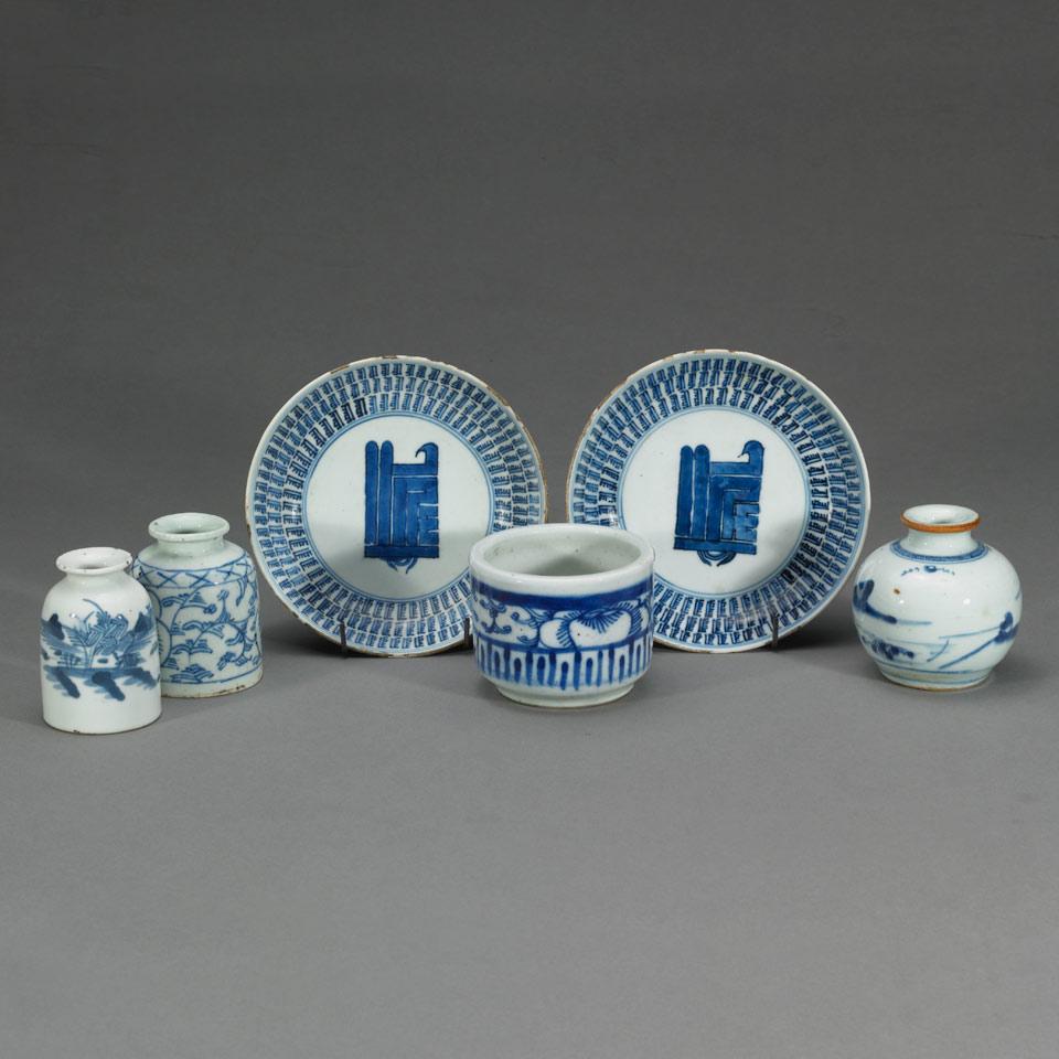 Six Export Blue and White Items, Qing Dynasty, 19th Century