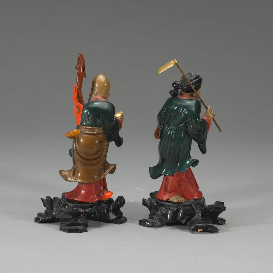 Pair of  Export Wood Carved Doaist Immortals, Early 20th Century