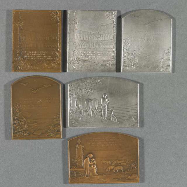 Group of Six French Silver and Bronze Plaques, Alphonse de Lamartine by George Dupré