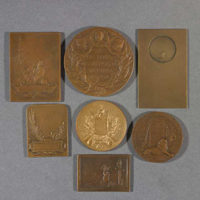 French Military and War Interest, Group of Seven Bronze Medals and Miniature Plaques