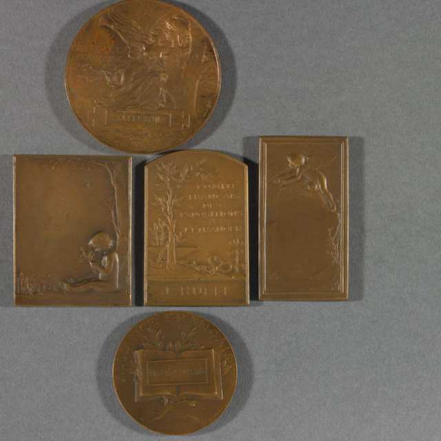 Group of Five French Bronze Medals and Plaques, Jean Baptiste Dupuis, Louis Bottée