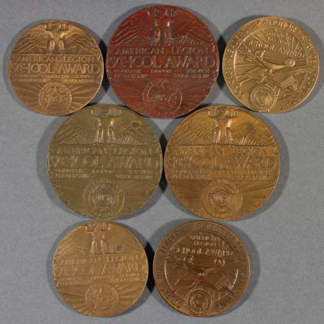 Group of Six American Legion School Award Bronze Medals, early-late 20th century