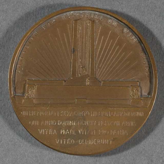 Canadian War Memorial on Vimy Ridge, Bronze Medal Commemorating the Unveiling, 1936