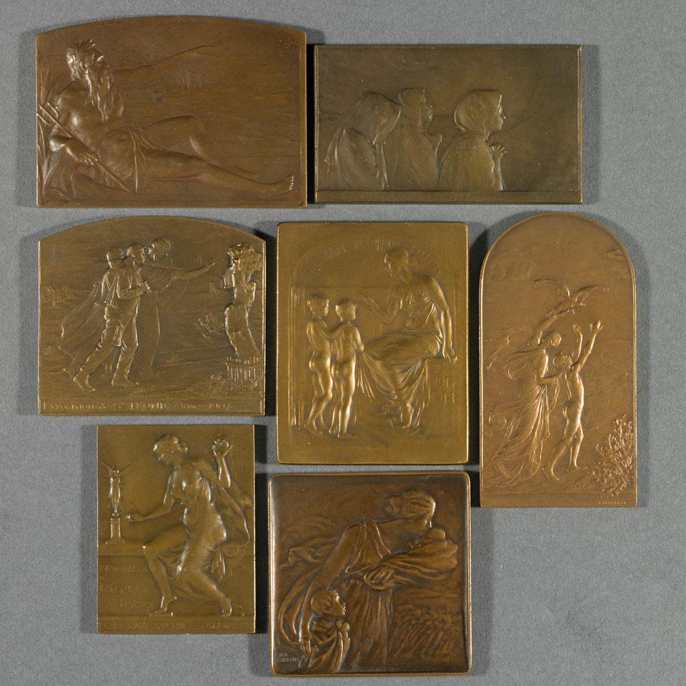 Group of Seven Belgian Miniature Bronze Plaques