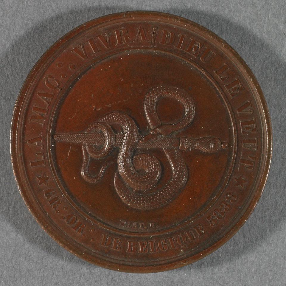 Belgian Copper Masonic Medal, 1838