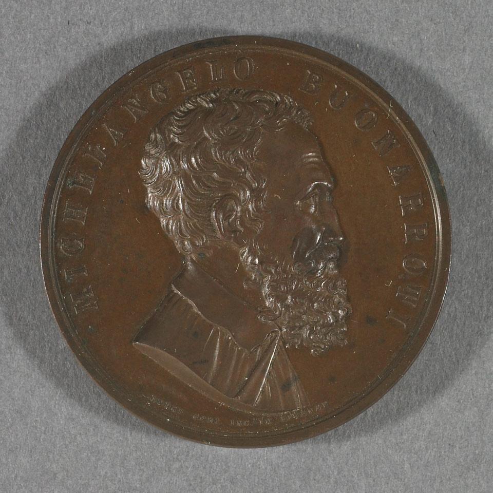 Arts and Literature, Michelangelo Buonarroti, Copper Medal Commemorating 4th Centenary of Birth, Luigi Gori, 1875