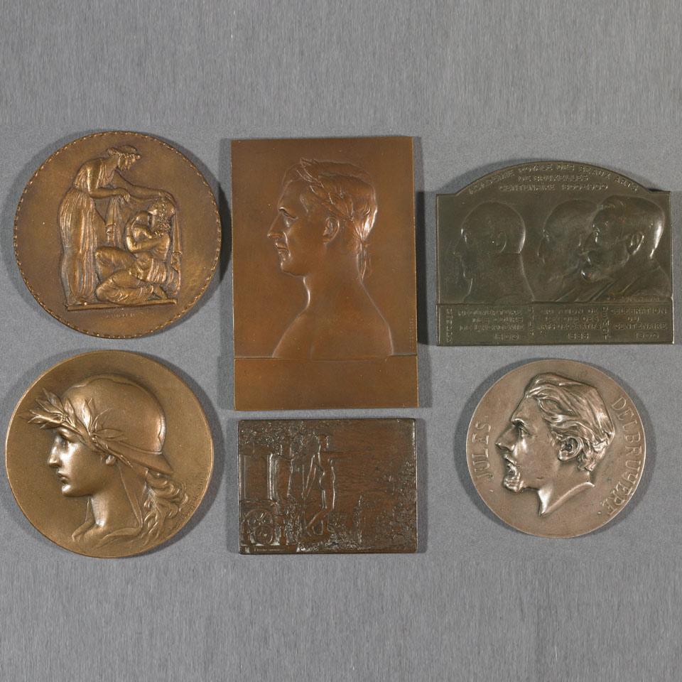Group of Seven Belgian Bronze Miniature Plaques and Medals