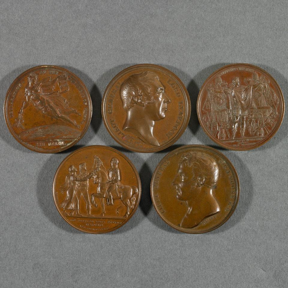 Napoleonic Wars,  Five Copper Medals, early 19th century