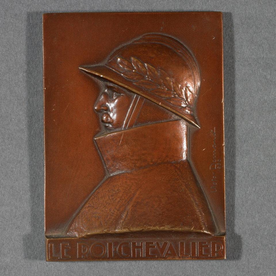 King Albert I of Belgium, Le Roi Chevalier, WWI Commemorative Bronze Plaque, 1930