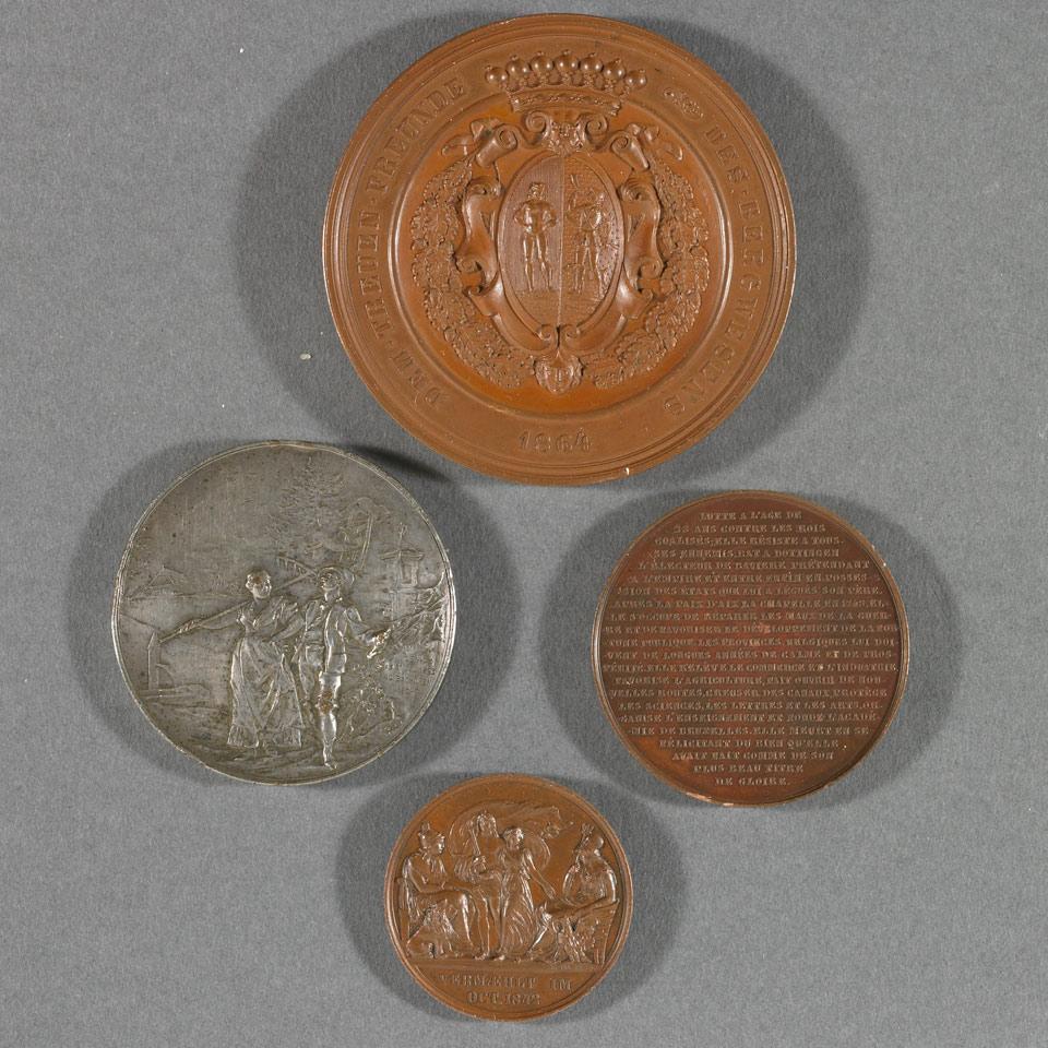 Group of Four Austrian Bronze, Copper and Silver Medals, 19th century