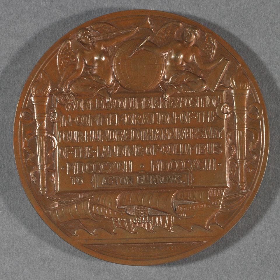 World’s Columbian Exposition, Chicago Worlds Fair, 400th Anniversary of the Landing of Columbus Bronze Medal, 1892-3