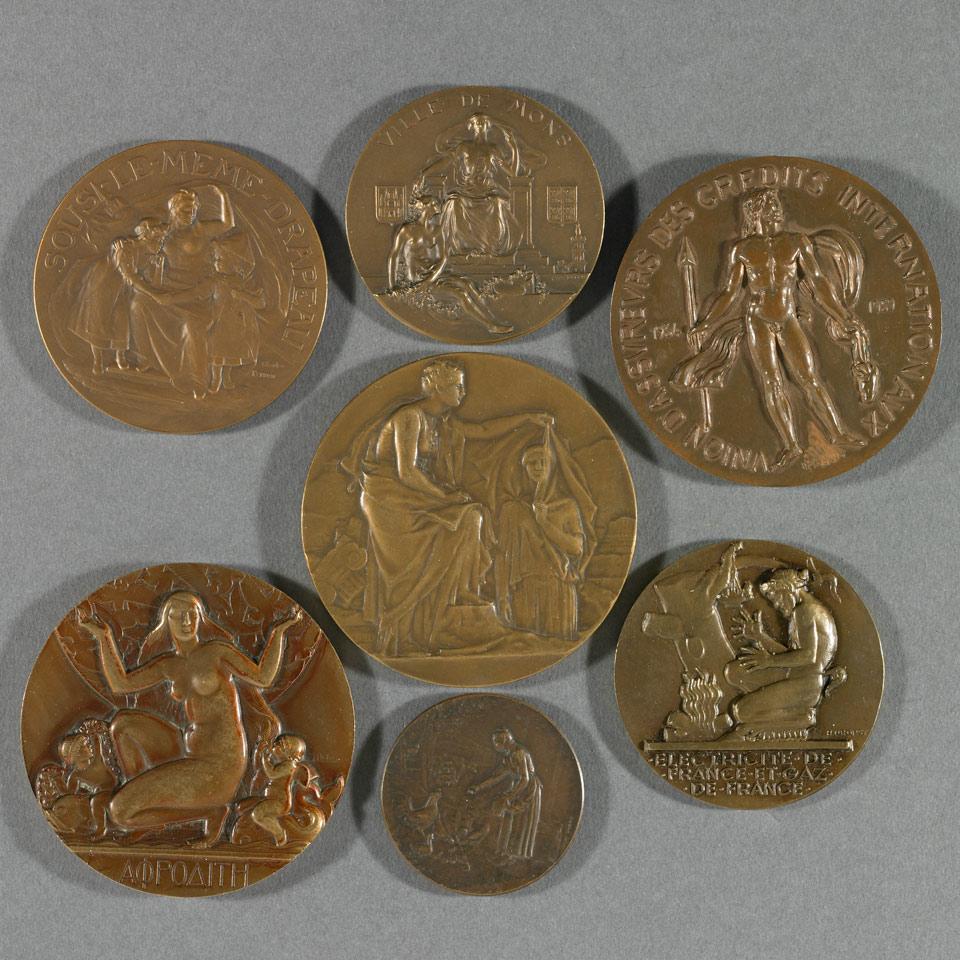 Group of Seven French Bronze Medals, 20th century