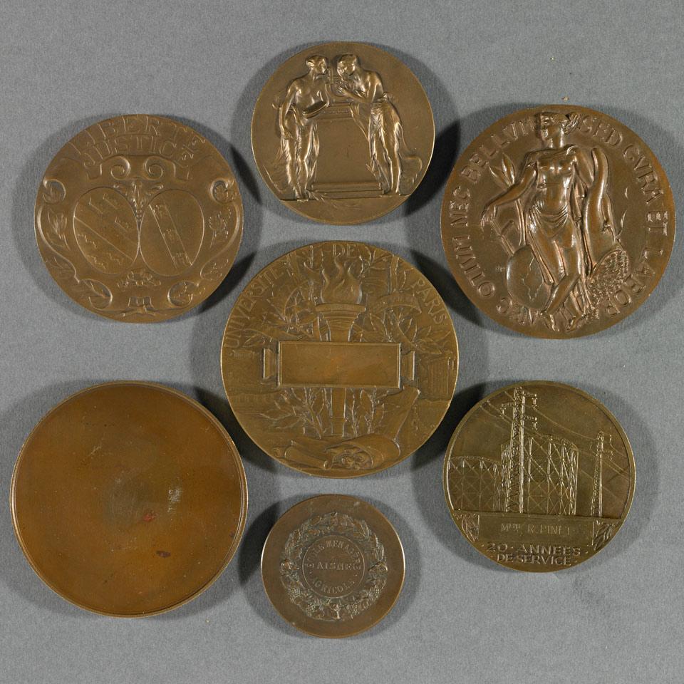 Group of Seven French Bronze Medals, 20th century
