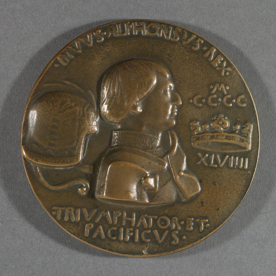 Antonio Pisano, called Pisanello  (Italian, 1380-1455), Uniface Bronze Medal, King Alfonso of Sicily and Aragon, c.1449