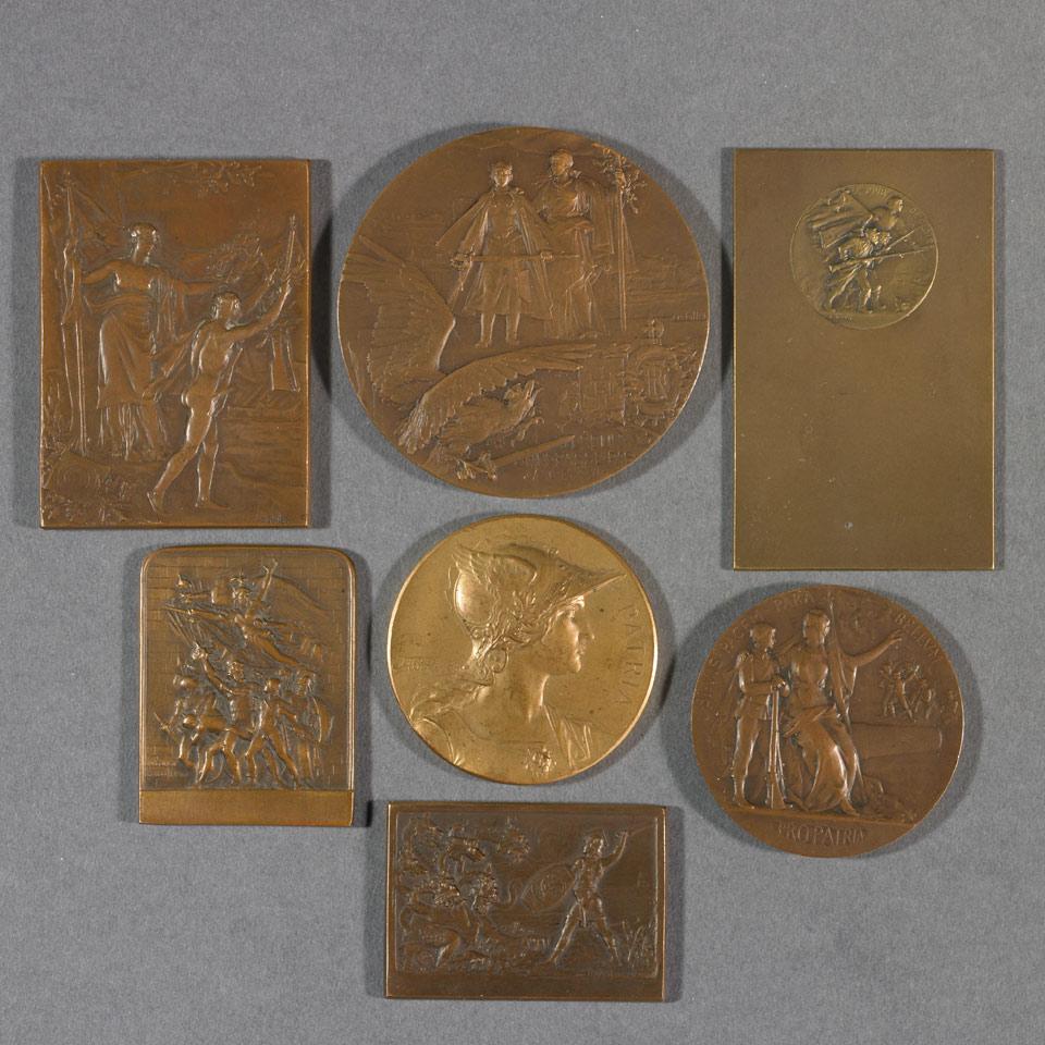 French Military and War Interest, Group of Seven Bronze Medals and Miniature Plaques