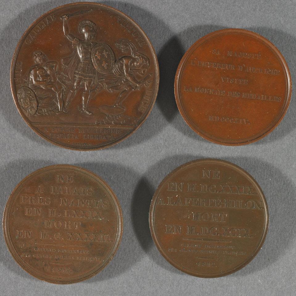 Group of Four French Copper Medals, 19th century