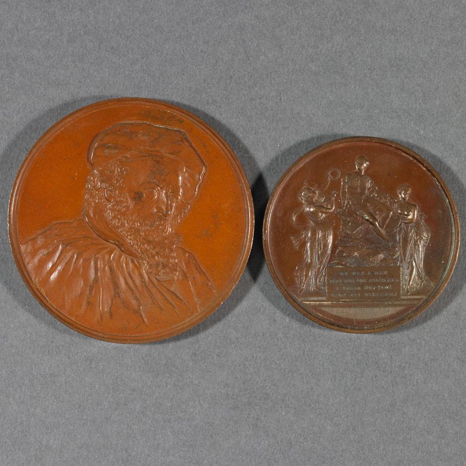 Arts and Literature, Two English Commemorative Copper Medals, 19th century