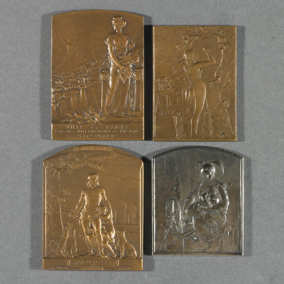 Group of Four French Bronze and Silver Plaques, early 20th century