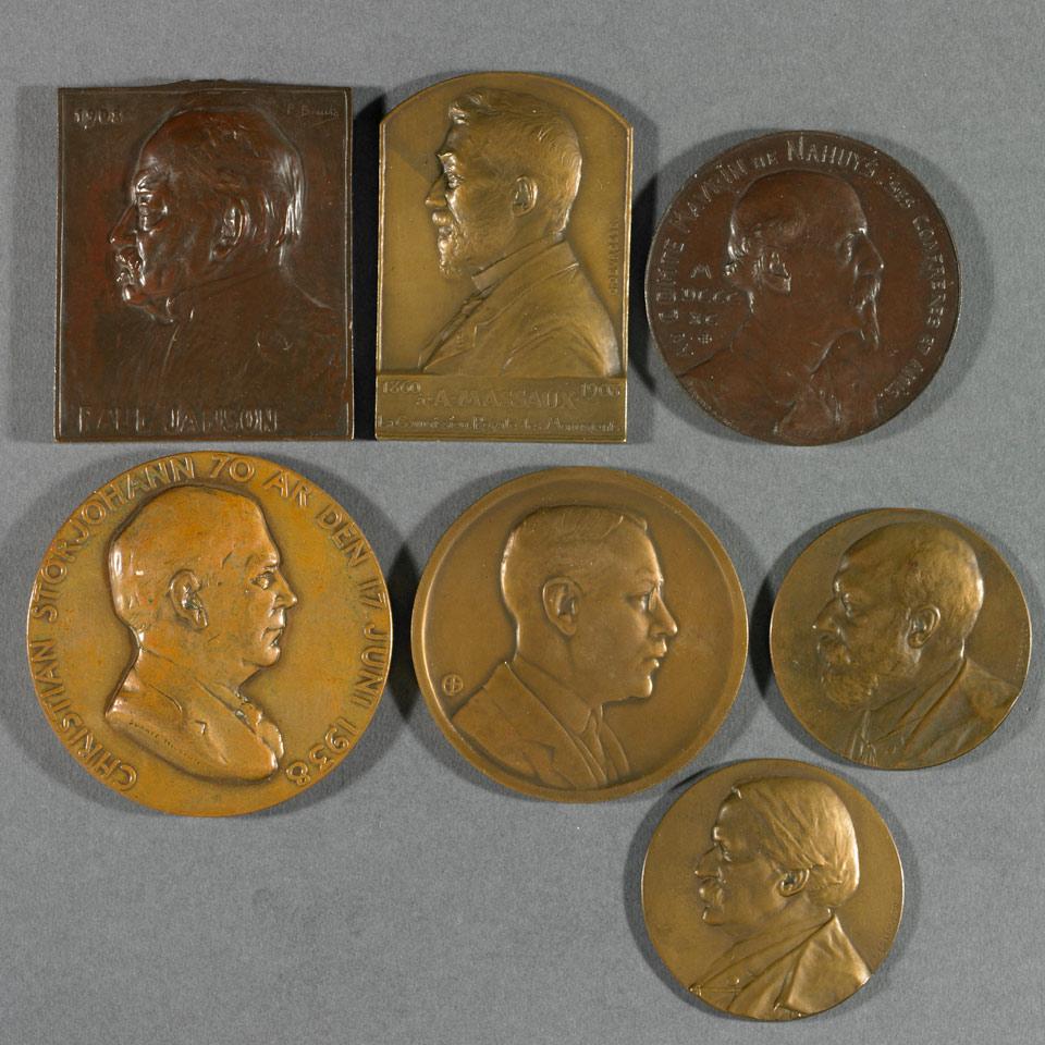 Group of Seven Bronze and Copper Portrait Medallions