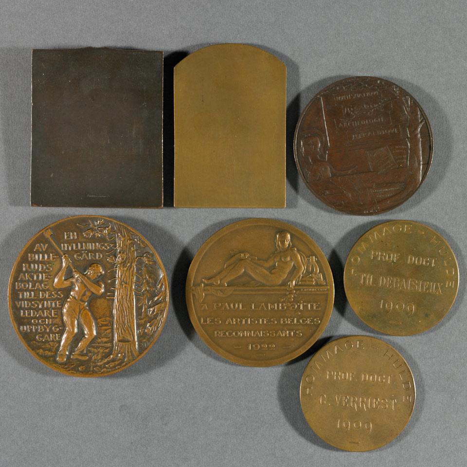 Group of Seven Bronze and Copper Portrait Medallions
