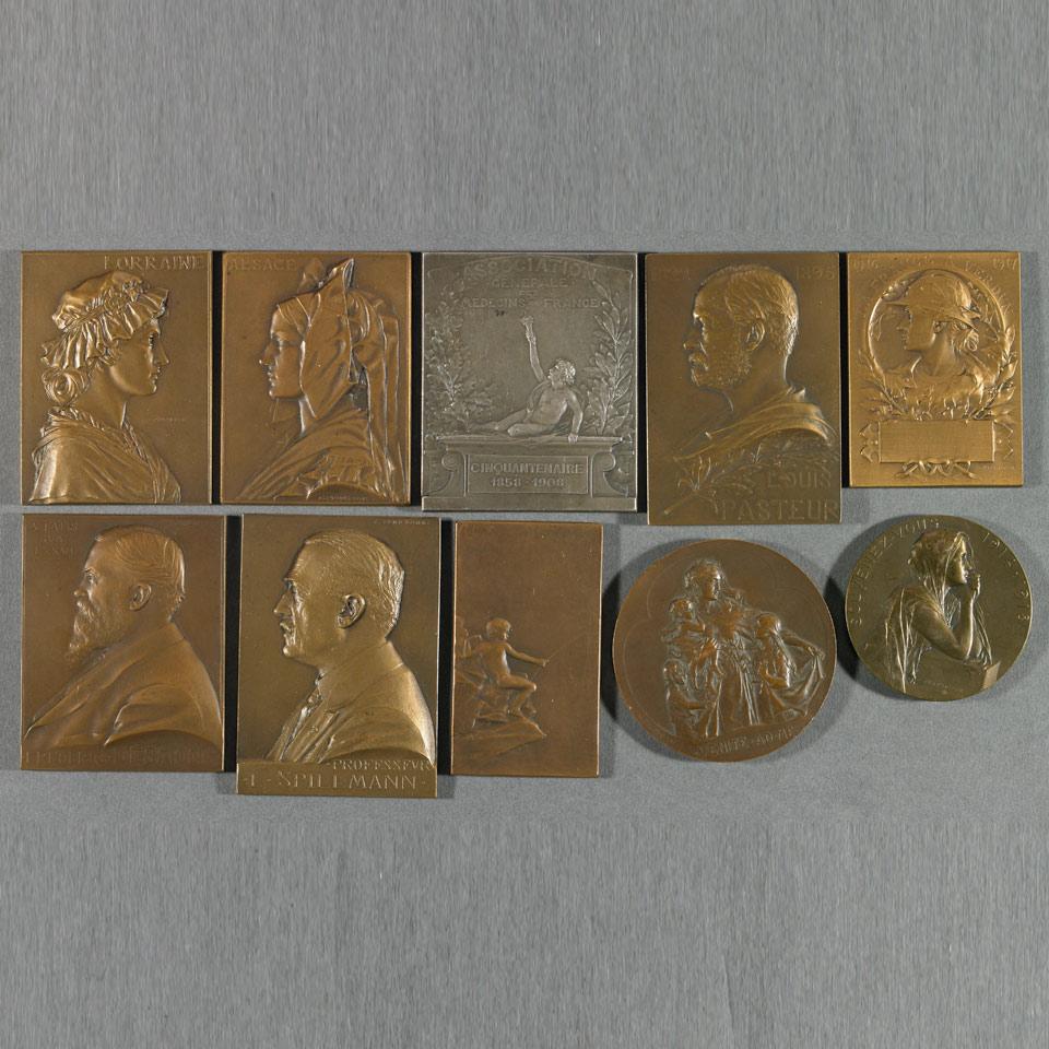 Group of 10 French Bronze Medals and Plaques by Georges Petit Prudhomme, (b.1873)