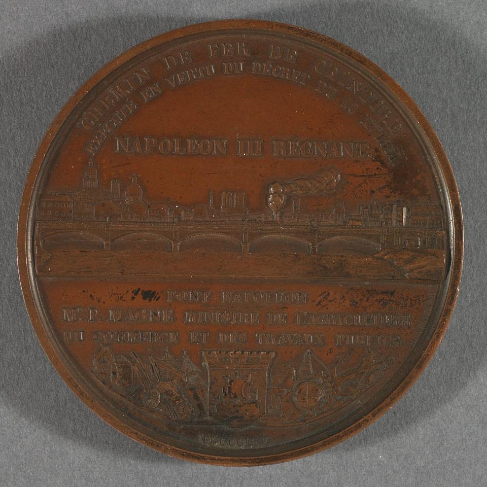 Napoleon III Copper Medal, Pont Napoleon, 1854, A. Bovy, L. Merley
