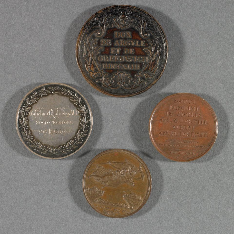 Group of Five British Bronze, Copper and Silver Medals, 19th century