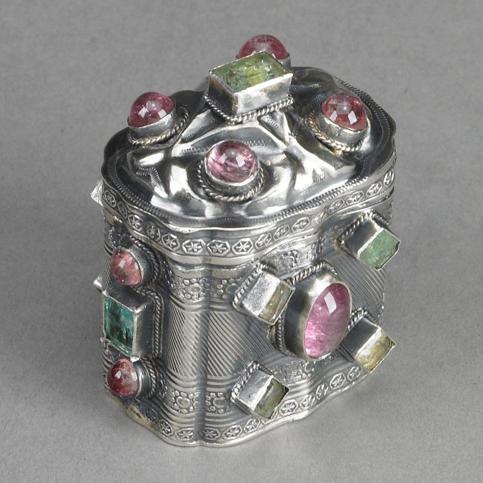 Dutch Jeweled Silver Spice Box, 1877