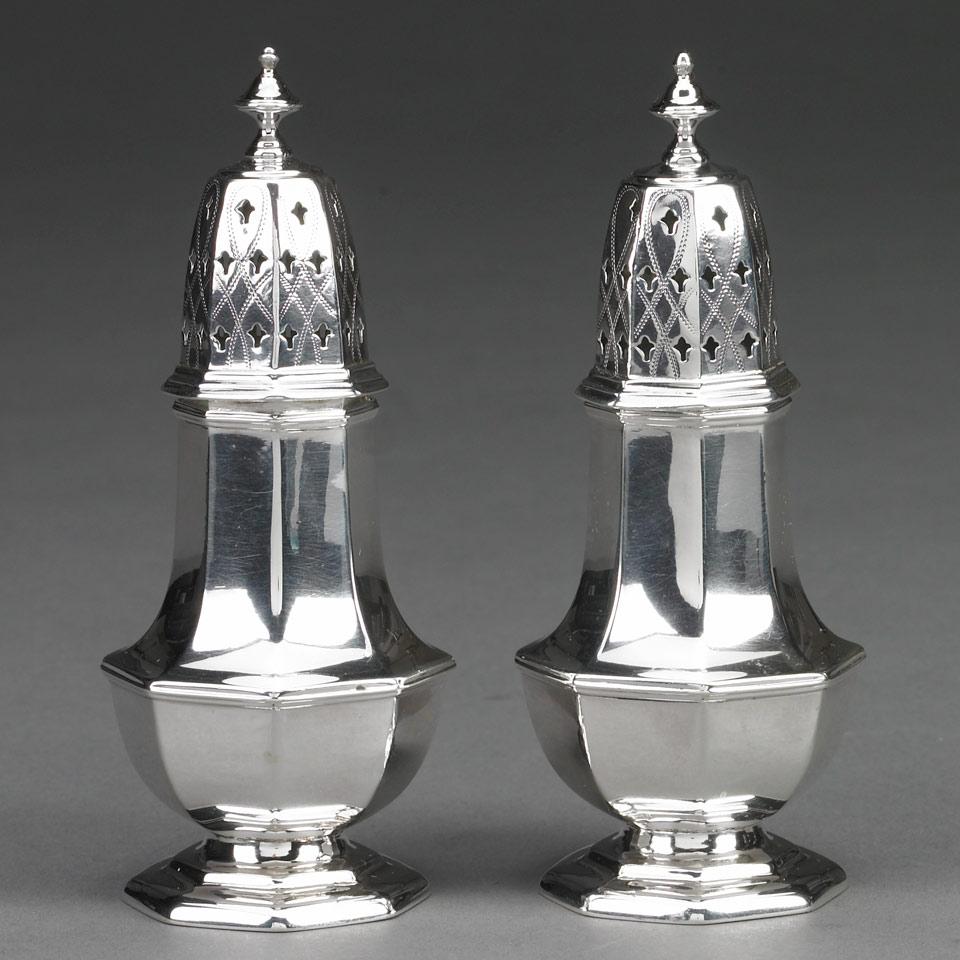 Pair of Victorian Silver Octagonal Casters, Stokes & Ireland Ltd., Birmingham, 1893