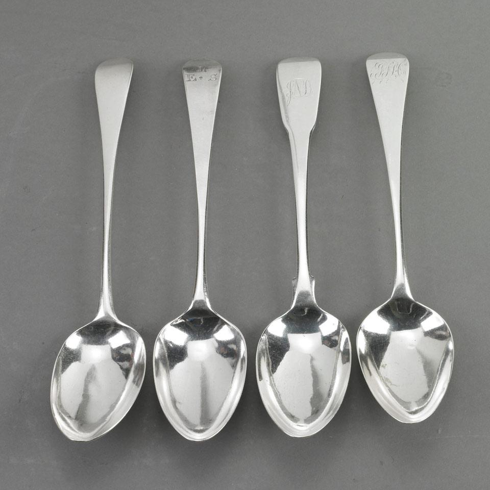 Three George III Silver Old English Pattern Table Spoons and Another Fiddle Pattern, London, 1794-1814