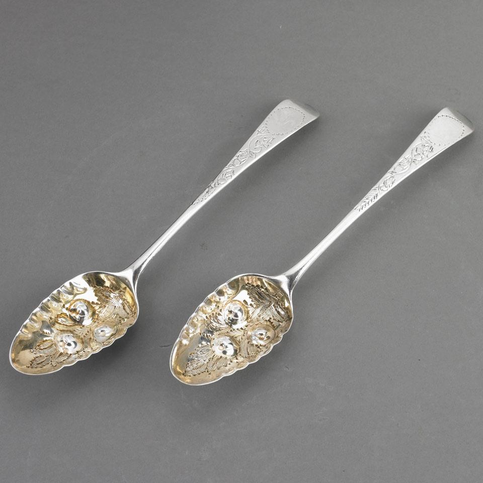 Pair of George III Silver Berry Spoons, William Fearn, London, 1773