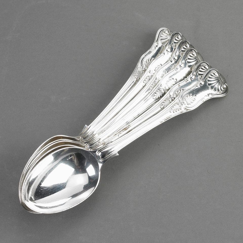 Six Late Victorian Silver Kings Pattern Dessert Spoons, James Dixon & Sons, Sheffield, 1898/1900